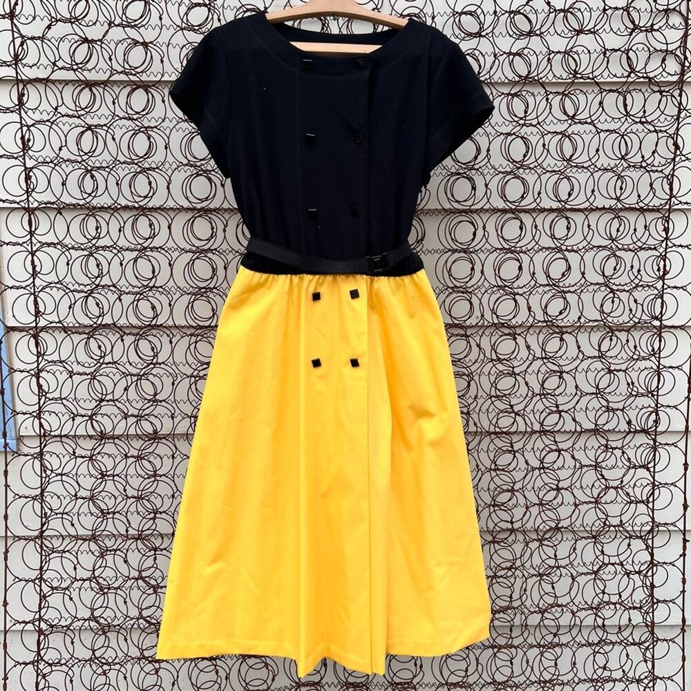 Vintage 60s Toni Todd black and yellow dress 8